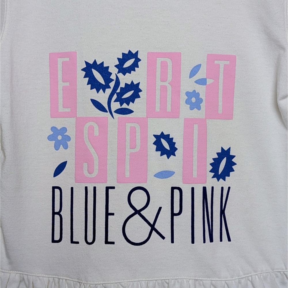 Vintage Esprit Mini Pink Blue Floral Collar 80s Cotton USA Dress Girls Sz Large - Picture 2 of 7